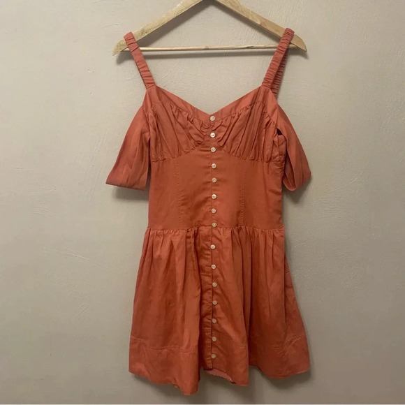 Anthropologie Off-The-Shoulder Linen Mini Dress Size Medium - Picture 5 of 16